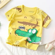 Cethrio Toddler Boys T Shirts, Casual Short Sleeve Summer Cotton Graphic Tees Yellow Size 2-3 T